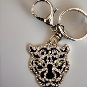 Rhinestone Silver and Black Leopard Keychain